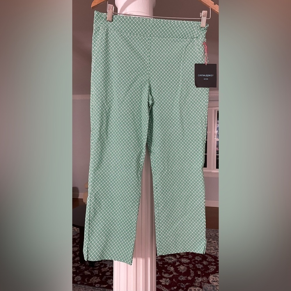 Cynthia Rowley green and white X pattern. Size 6 pants new with tag.
